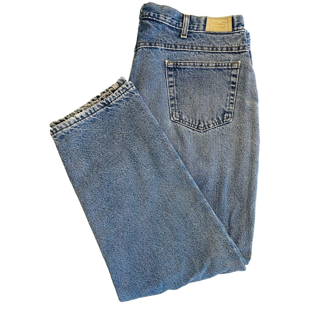 VTG LL Bean Men’s Jeans 40x30 Blue Denim Fleece Lined USA Winter Warm Distressed